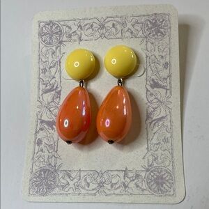 Vintage Orange and Yellow Teardrop Pierced Earrings Retro Jewelry